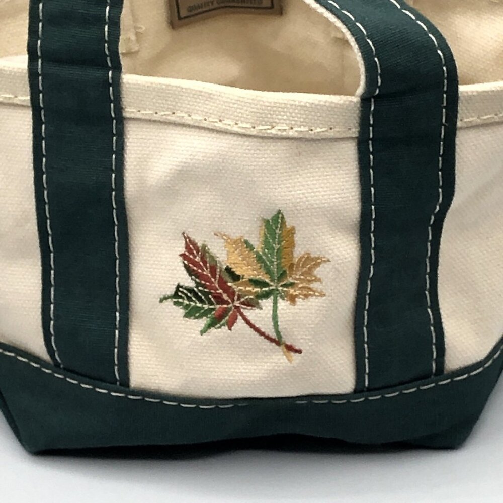 LL Bean Mini Boat And Tote Bag Embroidered Autumn Leaves 5.5"Lx5"Hx4.5"D - Picture 2 of 9